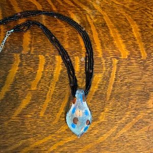 Black Beaded Necklace with Pendant